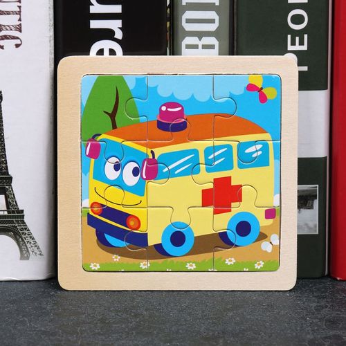 Ambulance - Jouet en bois 3D Montessori pour enfants, Matériaux éducatifs, Dessin animé, Dinosaure, Puzzles de transport, Jouets'apprentissage, 9 pièces