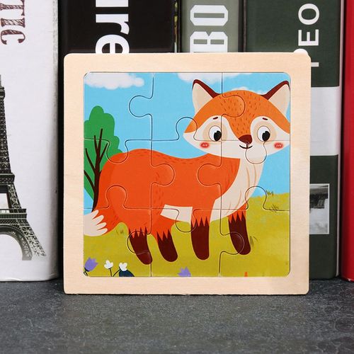 Renard - Jouet en bois 3D Montessori pour enfants, Matériaux éducatifs, Dessin animé, Dinosaure, Puzzles de transport, Jouets'apprentissage, 9 pièces