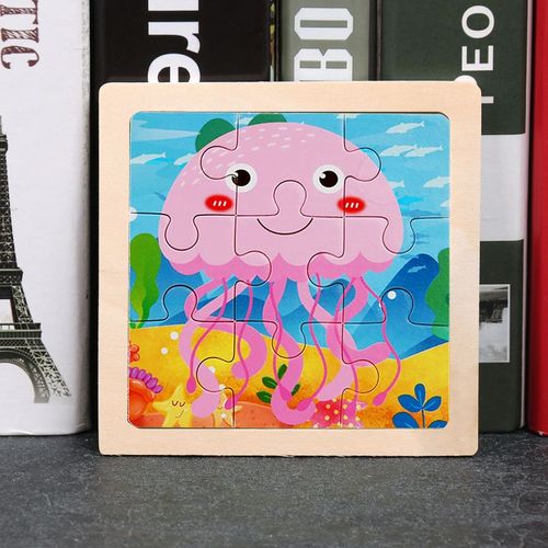 Shui Mu - Jouet en bois 3D Montessori pour enfants, Matériaux éducatifs, Dessin animé, Dinosaure, Puzzles de transport, Jouets'apprentissage, 9 pièces