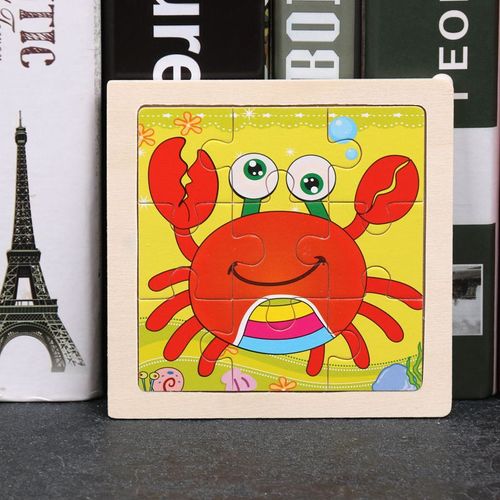 Crabe - Jouet en bois 3D Montessori pour enfants, Matériaux éducatifs, Dessin animé, Dinosaure, Puzzles de transport, Jouets'apprentissage, 9 pièces