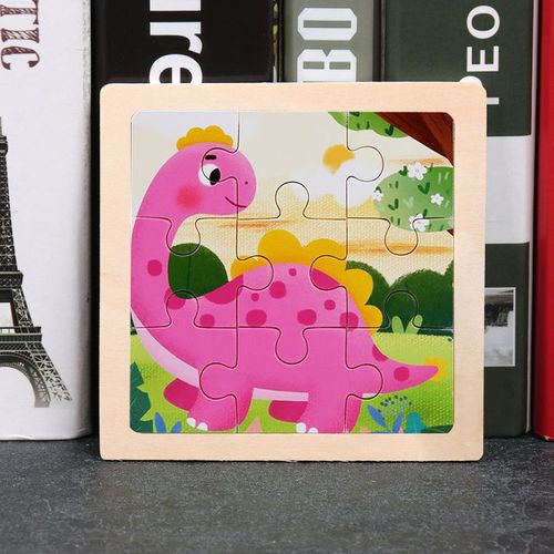 Dragon à double couronne - Jouet en bois 3D Montessori pour enfants, Matériaux éducatifs, Dessin animé, Dinosaure, Puzzles de transport, Jouets'apprentissage, 9 pièces