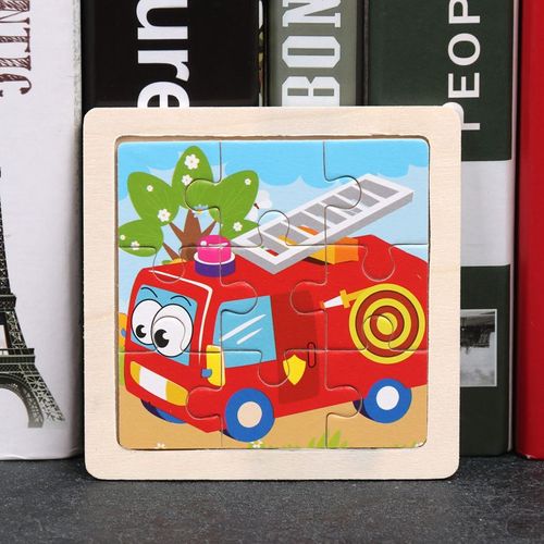 Camion de pompier - Jouet en bois 3D Montessori pour enfants, Matériaux éducatifs, Dessin animé, Dinosaure, Puzzles de transport, Jouets'apprentissage, 9 pièces