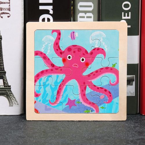 Pieuvre - Jouet en bois 3D Montessori pour enfants, Matériaux éducatifs, Dessin animé, Dinosaure, Puzzles de transport, Jouets'apprentissage, 9 pièces