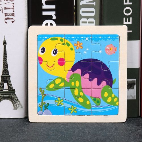 Tortue - Jouet en bois 3D Montessori pour enfants, Matériaux éducatifs, Dessin animé, Dinosaure, Puzzles de transport, Jouets'apprentissage, 9 pièces