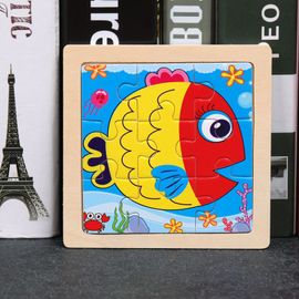 Poisson - Jouet En Bois 3d Montessori Pour Enfants, Matériaux Éducatifs, Dessin Animé, Dinosaure, Puzzles De Transport, Jouets'apprentissage, 9 Pièces
