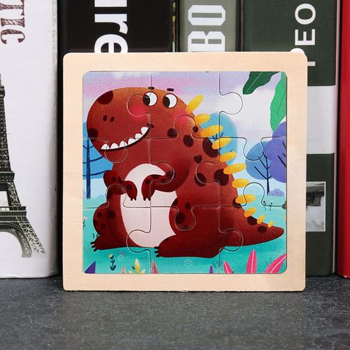 Jialong - Jouet en bois 3D Montessori pour enfants, Matériaux éducatifs, Dessin animé, Dinosaure, Puzzles de transport, Jouets'apprentissage, 9 pièces