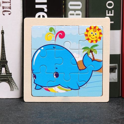 Baleine - Jouet en bois 3D Montessori pour enfants, Matériaux éducatifs, Dessin animé, Dinosaure, Puzzles de transport, Jouets'apprentissage, 9 pièces