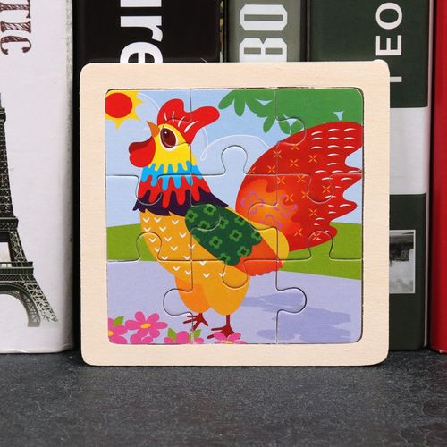 Coq - Jouet en bois 3D Montessori pour enfants, Matériaux éducatifs, Dessin animé, Dinosaure, Puzzles de transport, Jouets'apprentissage, 9 pièces