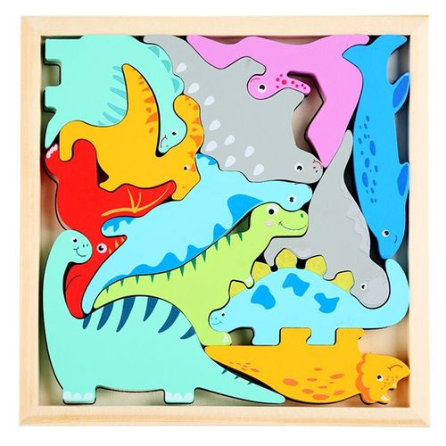 Dinosaure - Jouets Montessori En Bois Pour Bébés, Puzzle Tangram 3d, Apprentissage Préscolaire, Jouets Éducatifs Pour Enfants