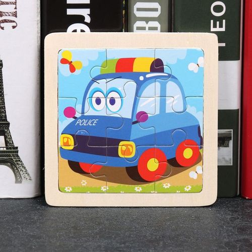 Voiture De Police - Puzzle 3d En Bois Coloré De 11cm, Jouets Cognitifs En Bois Pour Enfants, Jouets Éducatifs Pour Bébés