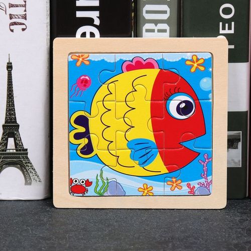 Poisson - Puzzle 3d En Bois Coloré De 11cm, Jouets Cognitifs En Bois Pour Enfants, Jouets Éducatifs Pour Bébés