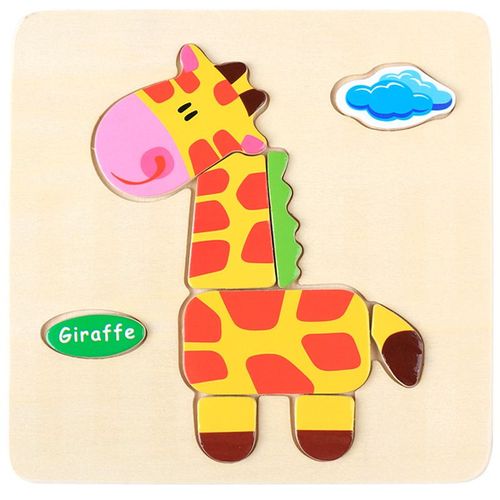 17-girafe - Puzzle 3D en bois Montessori pour enfants, Jouets de dessin animé, Animal, Véhicule, Intelligence, Enfants, Bébé