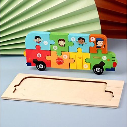 Bus21cmX10cm - Puzzle 3d En Bois Pour Bébés, Jouets Éducatifs Montessori Pour Enfants En Bas Âge, Dinosaure, Animal