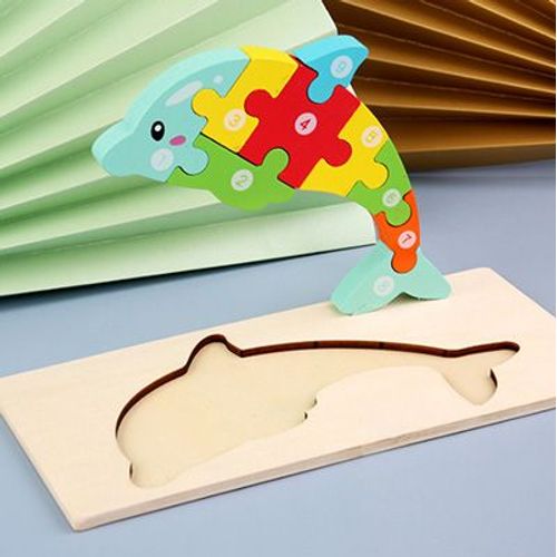 Dauphins21cmX10cm - Puzzle 3d En Bois Pour Bébés, Jouets Éducatifs Montessori Pour Enfants En Bas Âge, Dinosaure, Animal