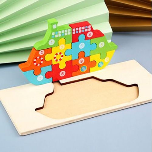 Bateau21cmX10cm - Puzzle 3d En Bois Pour Bébés, Jouets Éducatifs Montessori Pour Enfants En Bas Âge, Dinosaure, Animal