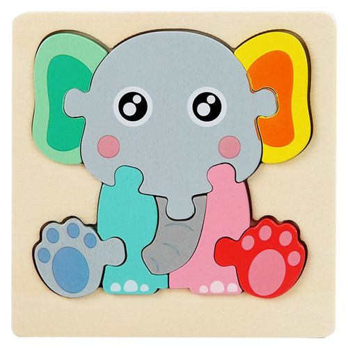 éléphant - Puzzle 3d En Bois Pour Bébés, Jouets Éducatifs Montessori Pour Enfants En Bas Âge, Dinosaure, Animal