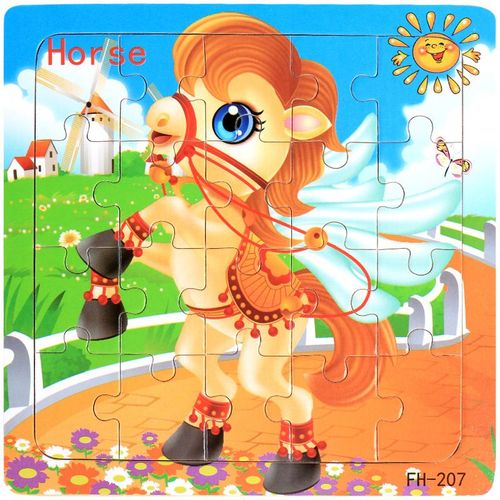 Cheval - Puzzle 3d Montessori Pour Enfants, 20 Pièces, Véhicule Animal De Dessin Animé, Jeu De Puzzle En Bois, Jouets Éducatifs'apprentissage Précoce, Nouvelle Collection