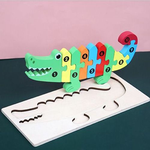 Crocodile21cmX10cm - Puzzle 3d En Bois Pour Bébés, Jouets Éducatifs Montessori Pour Enfants En Bas Âge, Dinosaure, Animal