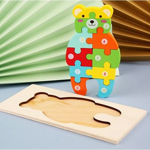 Ours21cmX10cm - Puzzle 3d En Bois Pour Bébés, Jouets Éducatifs Montessori Pour Enfants En Bas Âge, Dinosaure, Animal