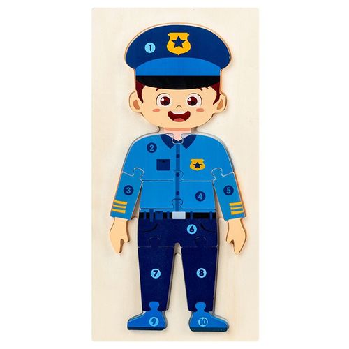 Policiers - Puzzle 3d En Bois Pour Bébés, Jouets Éducatifs Montessori Pour Enfants En Bas Âge, Dinosaure, Animal