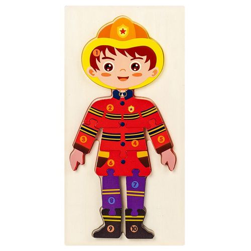 Pompiers - Puzzle 3d En Bois Pour Bébés, Jouets Éducatifs Montessori Pour Enfants En Bas Âge, Dinosaure, Animal