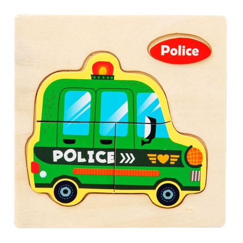 Voiture De Police - Puzzle 3d En Bois Pour Bébé, Jouet Éducatif Pour Enfant, Véhicule Animal De Dessin Animé, Puzzle D'intelligence