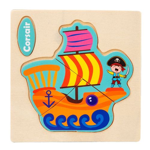 1-Bateau Pirate - Puzzle 3d En Bois Pour Enfants, Dessin Animé, Modèle Animaux, Jouets Pour Intelligence, Jeux Éducatifs,