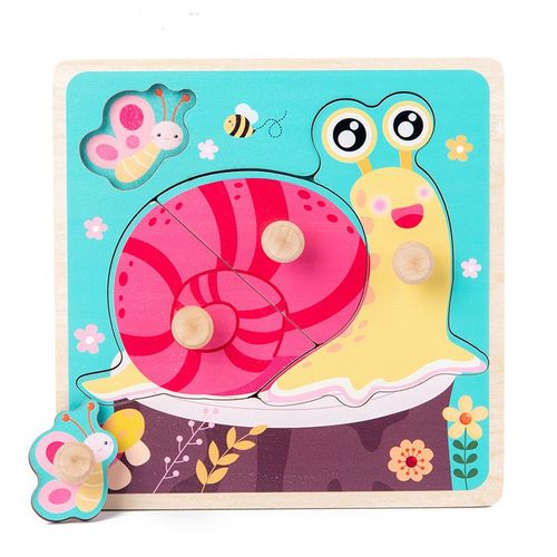 Escargot - Puzzle 3d En Bois Pour Bébé, Jouets Éducatifs, Animaux De Dessin Animé, Apprentissage Précoce De La Cognition, Jeu Pour Enfants