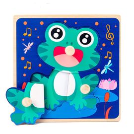 Grenouille - Puzzle 3d En Bois Pour Bébé, Jouets Éducatifs, Animaux De Dessin Animé, Apprentissage Précoce De La Cognition, Jeu Pour Enfants