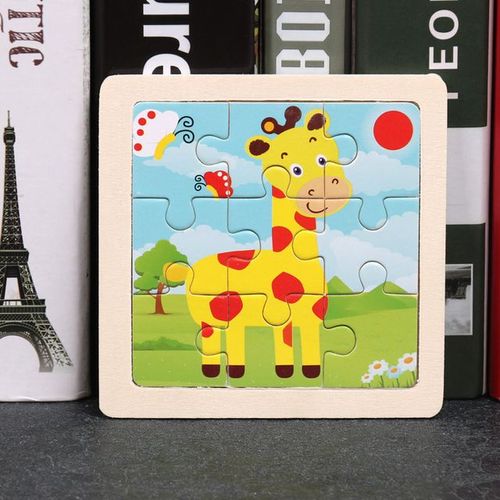 La girafe - Puzzle 3D en Bois de Dessin Animé pour Bébé, Jouet de 11x11cm, Jeu Montessori