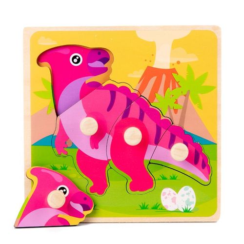Dinosaure 2 - Puzzle 3d En Bois Pour Bébé, Jouets Éducatifs, Animaux De Dessin Animé, Apprentissage Précoce De La Cognition, Jeu Pour Enfants