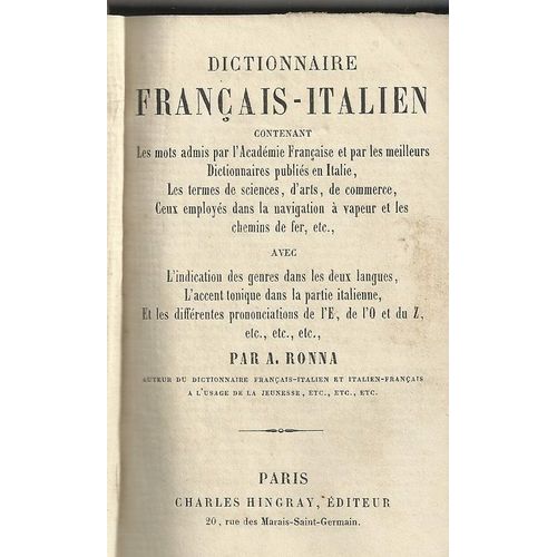 Dictionnaire Français-Italien Et Dizionario Italiano-Francese - 1853