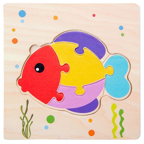 Poisson - Puzzle 3d En Bois Pour Bébé, Jouets En Forme De Dessin Animé, Intelligence Animale, Jouets Montessori Assortis, Cadeaux Pour Enfants