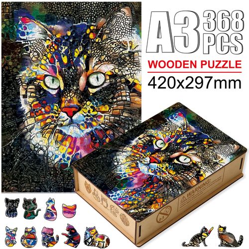 Mao-W36-A3 - Puzzle Animal En Bois Pour Adultes Et Enfants, Dessin De Qualité Supérieure, Couleurs Vives, Chat, Perroquet, Hibou, Aigle, Jeu Stimulant, Bricolage