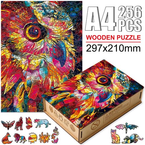 Niao-W01-A4 - Puzzle Animal En Bois Pour Adultes Et Enfants, Dessin De Qualité Supérieure, Couleurs Vives, Chat, Perroquet, Hibou, Aigle, Jeu Stimulant, Bricolage