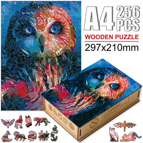 Niao-W02-A4 - Puzzle Animal En Bois Pour Adultes Et Enfants, Dessin De Qualité Supérieure, Couleurs Vives, Chat, Perroquet, Hibou, Aigle, Jeu Stimulant, Bricolage