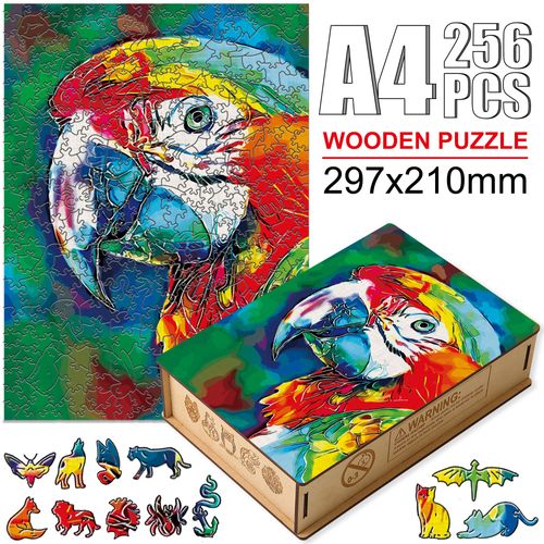 Niao-W09-A4 - Puzzle Animal En Bois Pour Adultes Et Enfants, Dessin De Qualité Supérieure, Couleurs Vives, Chat, Perroquet, Hibou, Aigle, Jeu Stimulant, Bricolage