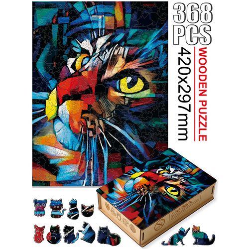 Niao-W04-A4 - Puzzle Animal En Bois Pour Adultes Et Enfants, Dessin De Qualité Supérieure, Couleurs Vives, Chat, Perroquet, Hibou, Aigle, Jeu Stimulant, Bricolage