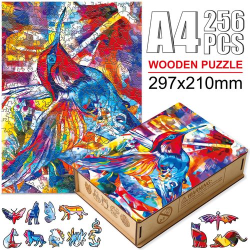 Niao-W03-A4 - Puzzle Animal En Bois Pour Adultes Et Enfants, Dessin De Qualité Supérieure, Couleurs Vives, Chat, Perroquet, Hibou, Aigle, Jeu Stimulant, Bricolage
