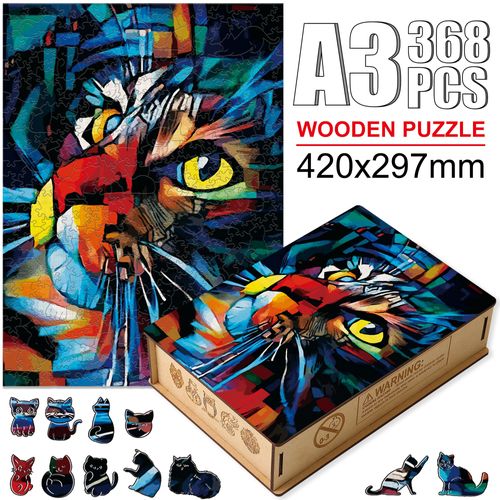 Mao-W37-A3 - Puzzle Animal En Bois Pour Adultes Et Enfants, Dessin De Qualité Supérieure, Couleurs Vives, Chat, Perroquet, Hibou, Aigle, Jeu Stimulant, Bricolage