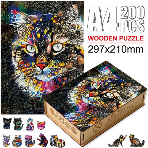 Mao-W36-A4 - Puzzle Animal En Bois Pour Adultes Et Enfants, Dessin De Qualité Supérieure, Couleurs Vives, Chat, Perroquet, Hibou, Aigle, Jeu Stimulant, Bricolage