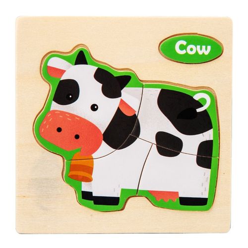 Vache - Puzzle 3d En Bois Pour Bébé, Petite Taille, Animal De Dessin Animé, Planche'apprenticumbria Précoce, Cadeaux Pour Enfants