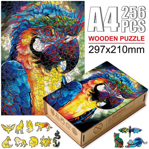 Niao-W06-A4 - Puzzle Animal En Bois Pour Adultes Et Enfants, Dessin De Qualité Supérieure, Couleurs Vives, Chat, Perroquet, Hibou, Aigle, Jeu Stimulant, Bricolage