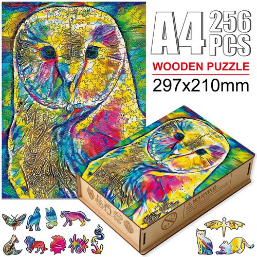 Niao-W11-A4 - Puzzle Animal En Bois Pour Adultes Et Enfants, Dessin De Qualité Supérieure, Couleurs Vives, Chat, Perroquet, Hibou, Aigle, Jeu Stimulant, Bricolage