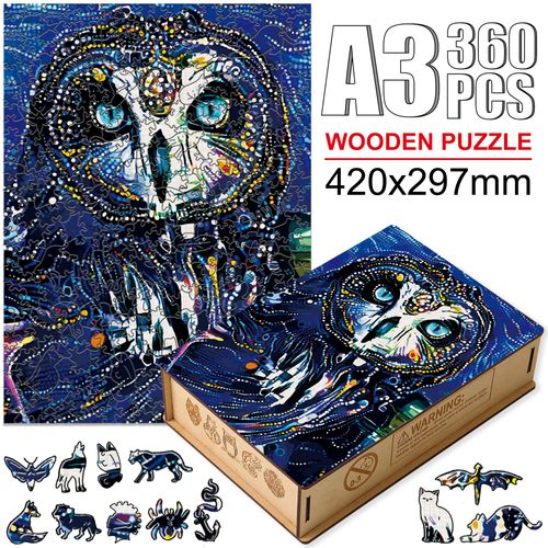 Niao-W08-A3 - Puzzle Animal En Bois Pour Adultes Et Enfants, Dessin De Qualité Supérieure, Couleurs Vives, Chat, Perroquet, Hibou, Aigle, Jeu Stimulant, Bricolage