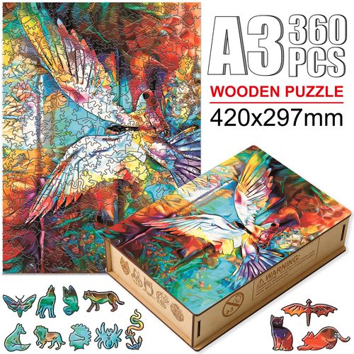 Niao-W12-A3 - Puzzle Animal En Bois Pour Adultes Et Enfants, Dessin De Qualité Supérieure, Couleurs Vives, Chat, Perroquet, Hibou, Aigle, Jeu Stimulant, Bricolage