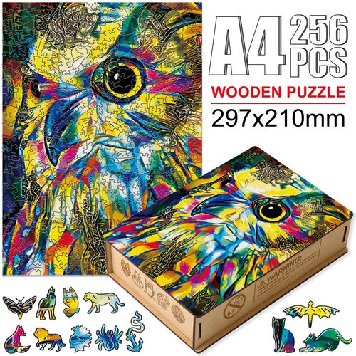 Niao-W10-A4 - Puzzle Animal En Bois Pour Adultes Et Enfants, Dessin De Qualité Supérieure, Couleurs Vives, Chat, Perroquet, Hibou, Aigle, Jeu Stimulant, Bricolage