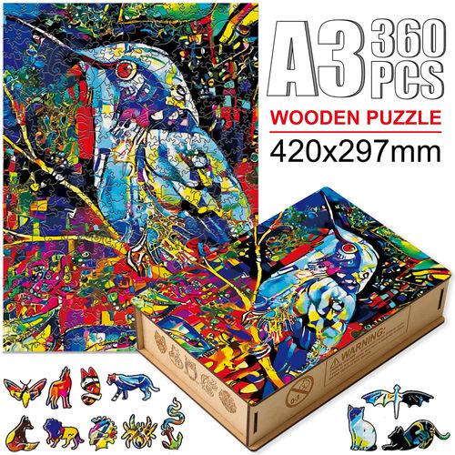 Niao-W07-A3 - Puzzle Animal En Bois Pour Adultes Et Enfants, Dessin De Qualité Supérieure, Couleurs Vives, Chat, Perroquet, Hibou, Aigle, Jeu Stimulant, Bricolage