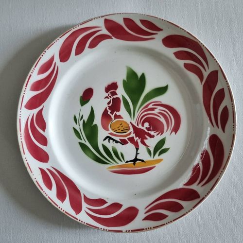 Ancienne Assiette Fa?Ence Au Coq - Boch Fr?Res La Louvriere Belgique 