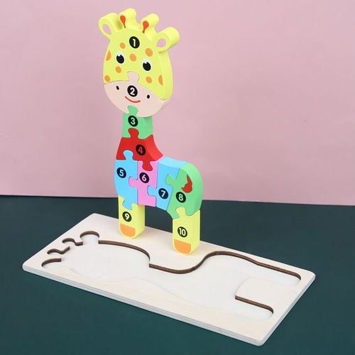 La girafe - Puzzle en bois Montessori pour enfants, Jouets pour tout petits de 2 3 4 5 ans, Puzzle 3D, Jouet de dinosaure éducatif